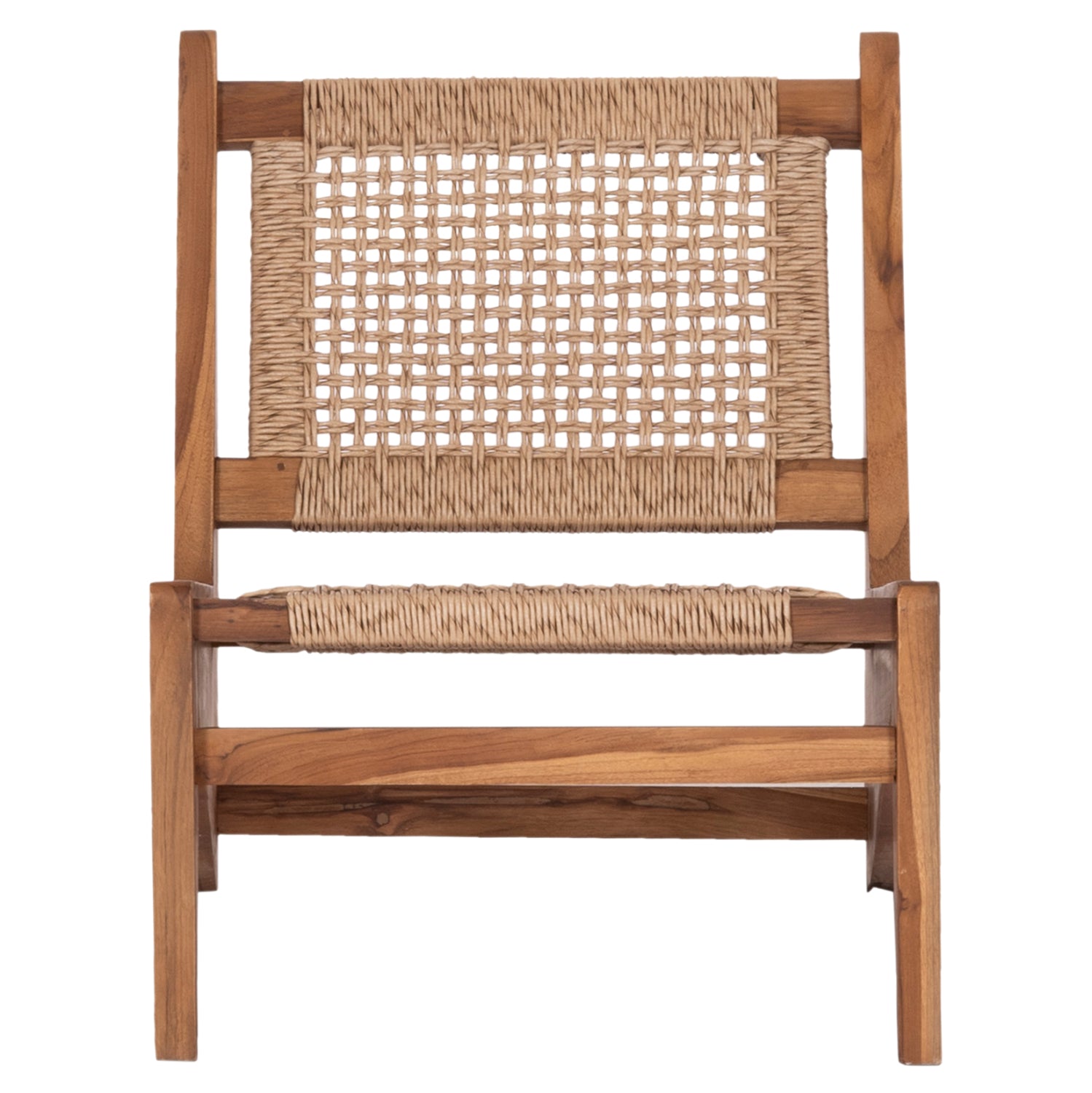 LOUNGE CHAIR LUKILLA HM9913 TEAK WOOD IN NATURAL--SYNTHETIC ROPE IN BEIGE 55.5x74x65Hcm.