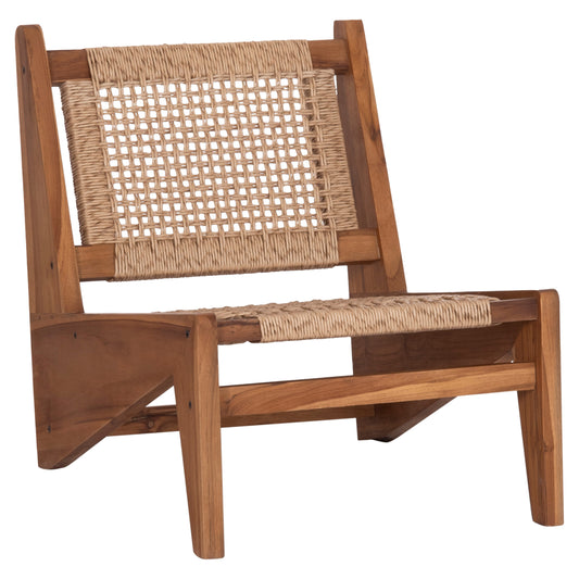 LOUNGE CHAIR LUKILLA HM9913 TEAK WOOD IN NATURAL--SYNTHETIC ROPE IN BEIGE 55.5x74x65Hcm.