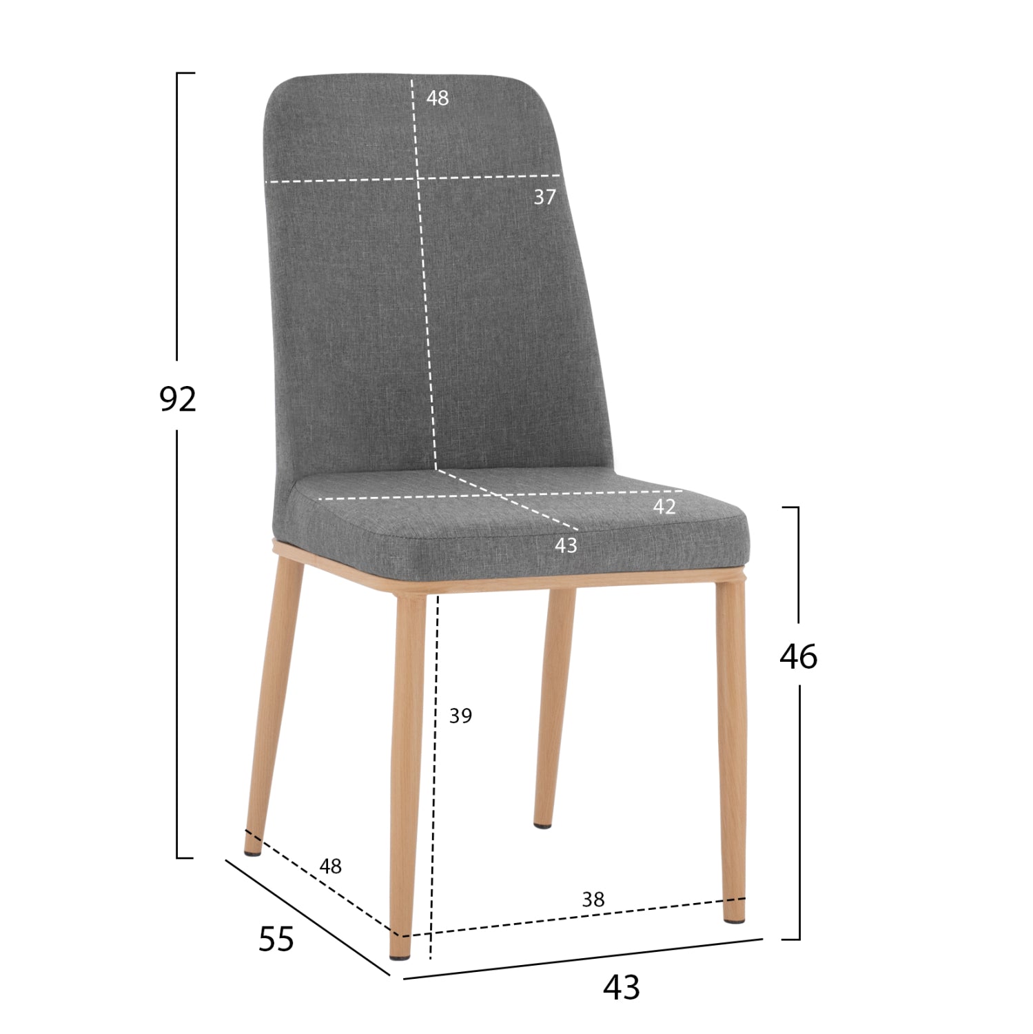 Dining Chair Eilish in grey fabric & metallic frame HM8727.01 43X55X92