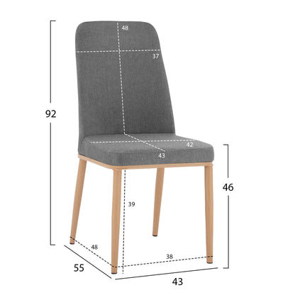Dining Chair Eilish in grey fabric & metallic frame HM8727.01 43X55X92