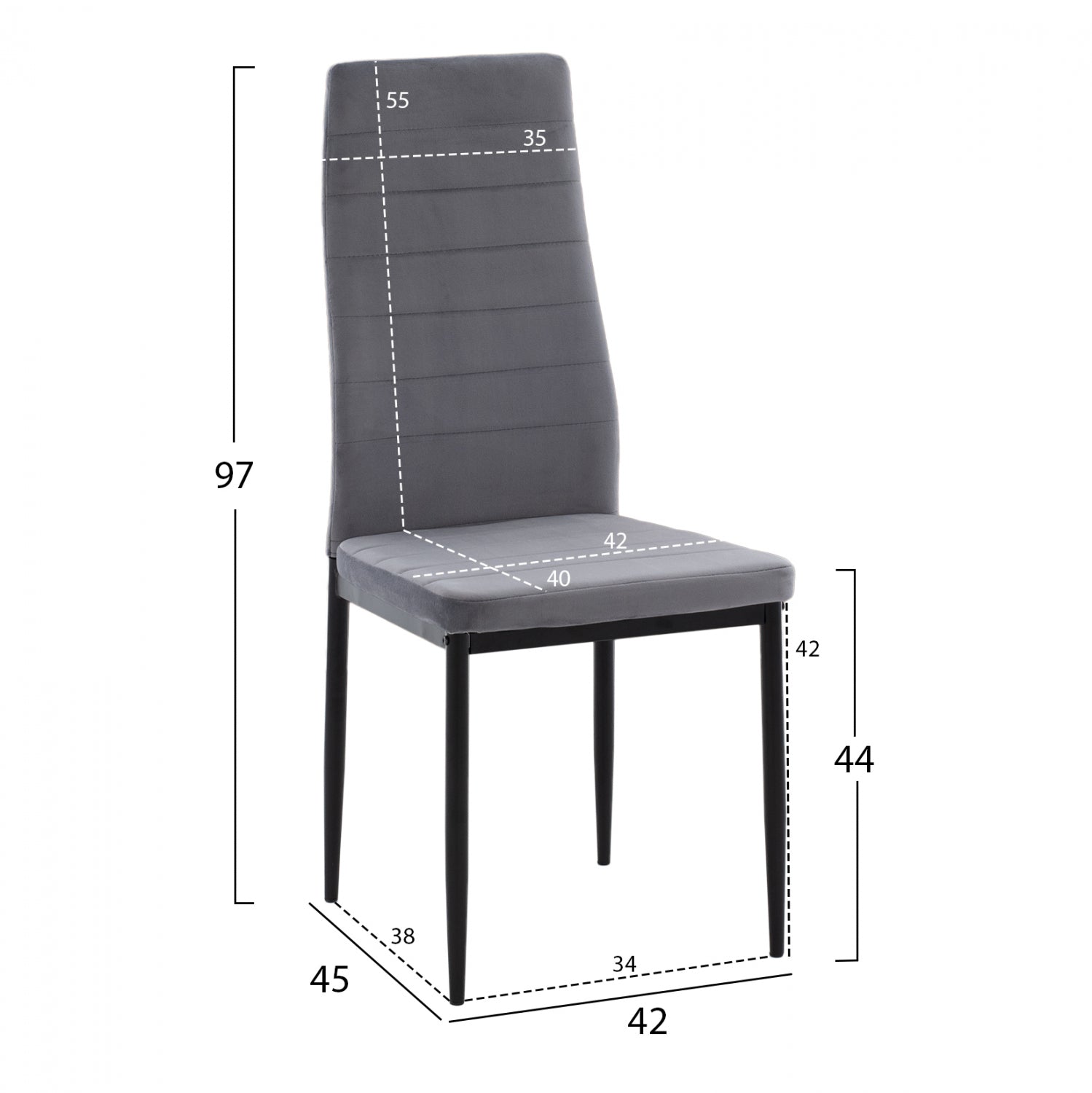 METAL CHAIR HM0037.31 GRAY VELVET WITH METAL FRAME K/D