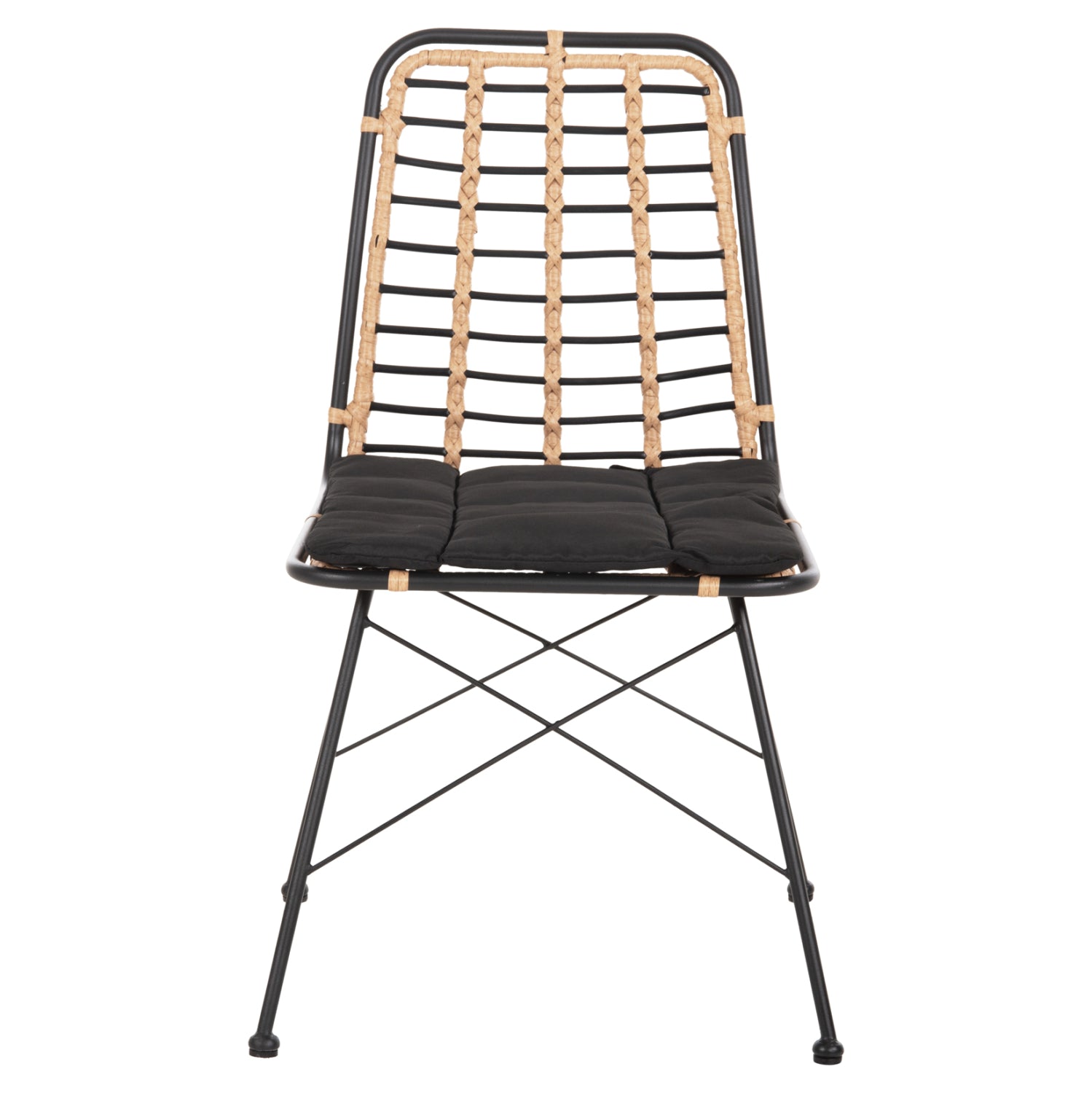 METALLIC DINING CHAIR ALLEGRA HM5691.11 WICKER IN BEIGE-BLACK 51x54x84Hcm.