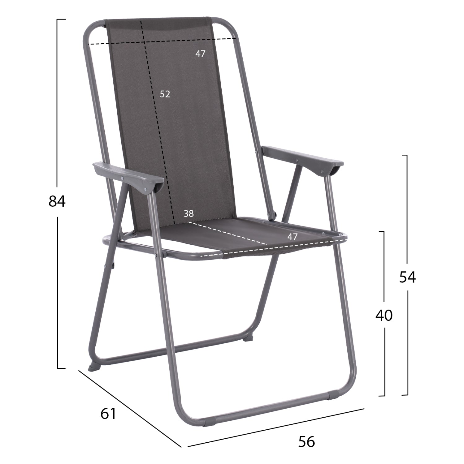 BEACH CHAIR HM5148.01, GREY FABRIC, METAL FRAME, HIGH BACK