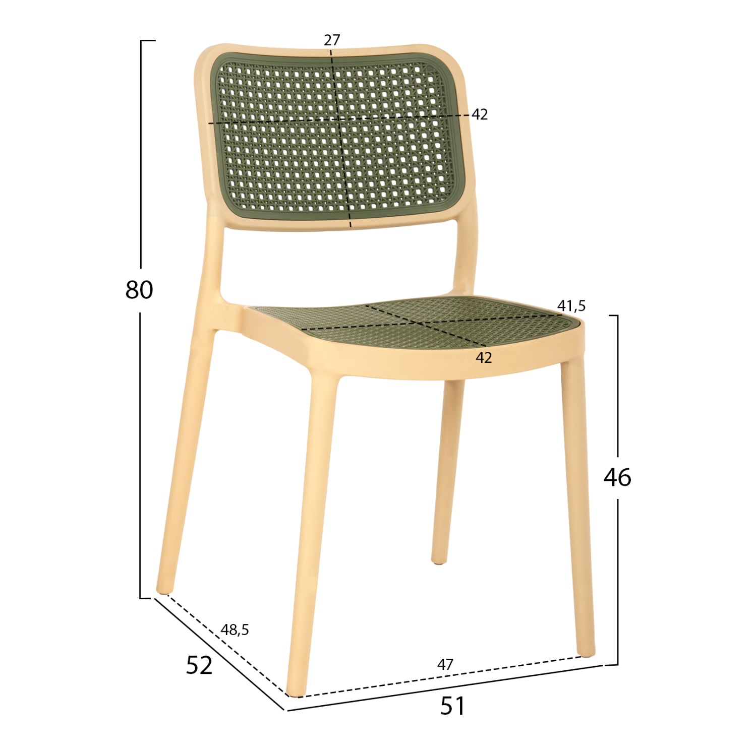CHAIR POLYPROPYLENE MEKO HM5934.04 BEIGE AND OLIVE GREEN 51x52x80Hcm.