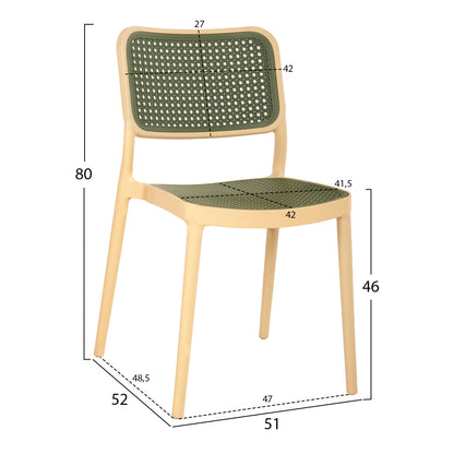 CHAIR POLYPROPYLENE MEKO HM5934.04 BEIGE AND OLIVE GREEN 51x52x80Hcm.