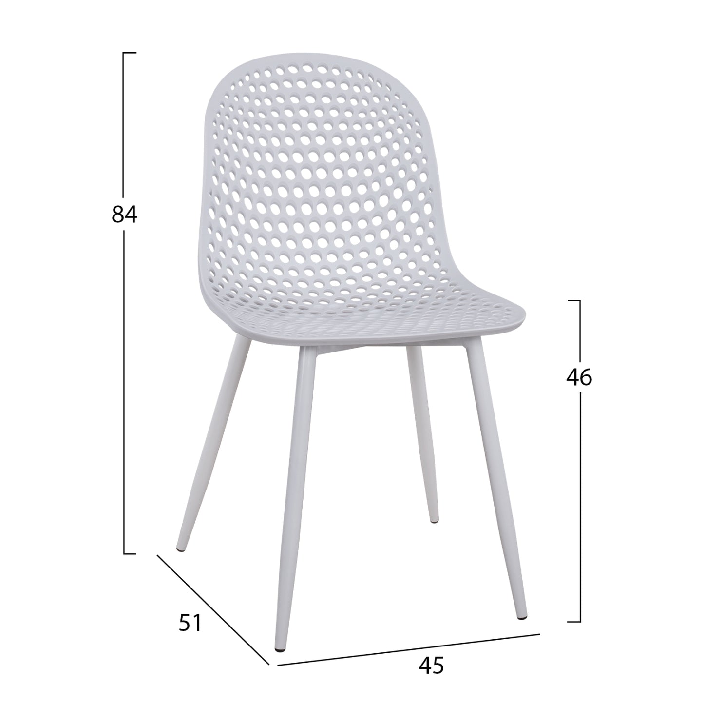 Polypropylene Armchair Milana HM8512.01 White with Metallic Legs 47x58x84cm