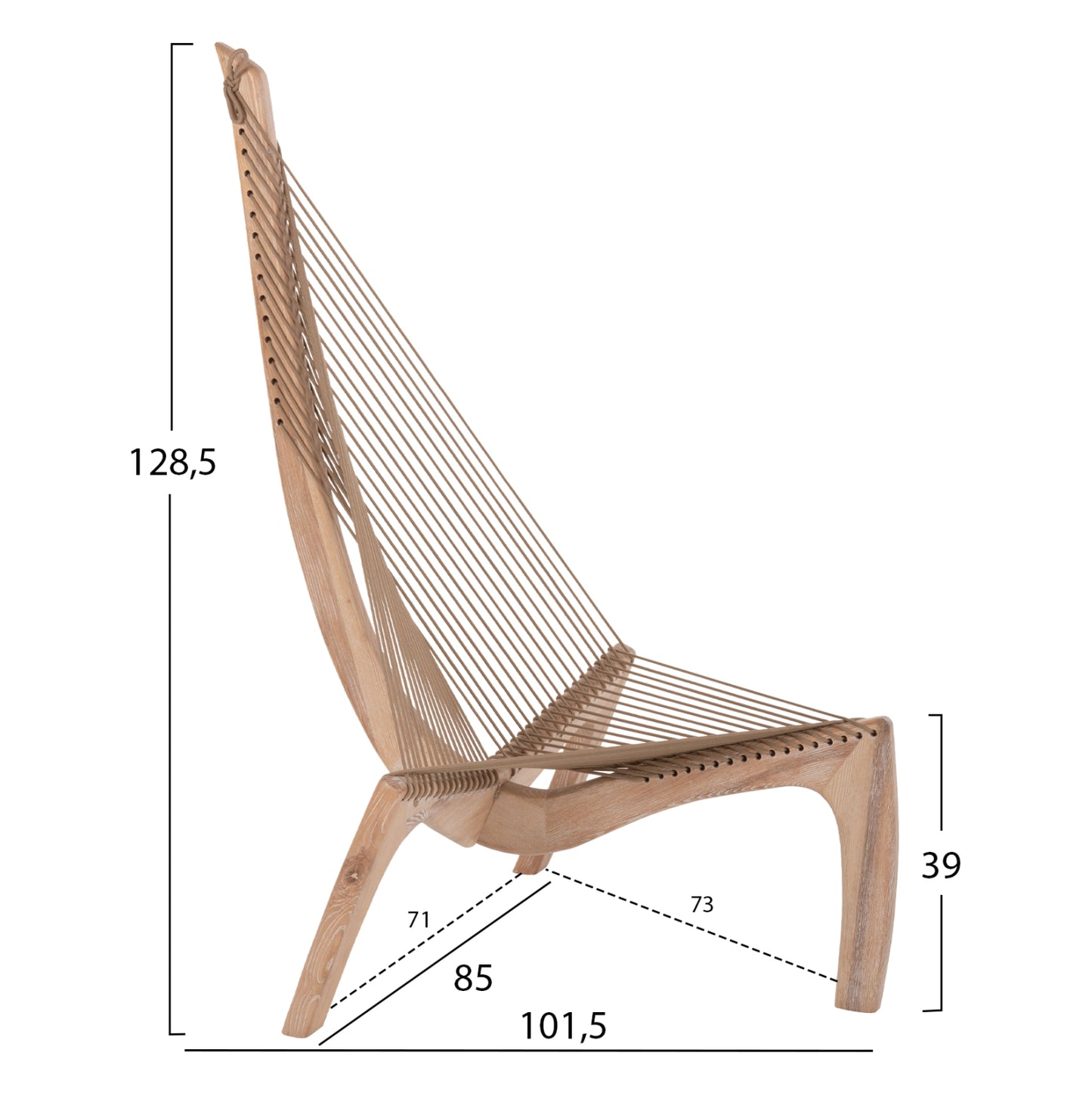 LOUNGE CHAIR HARP HM9861 ASH WOOD FRAME AND SYNTHETIC ROPE IN NATURAL COLOR 85x101,5x128,5Hcm.