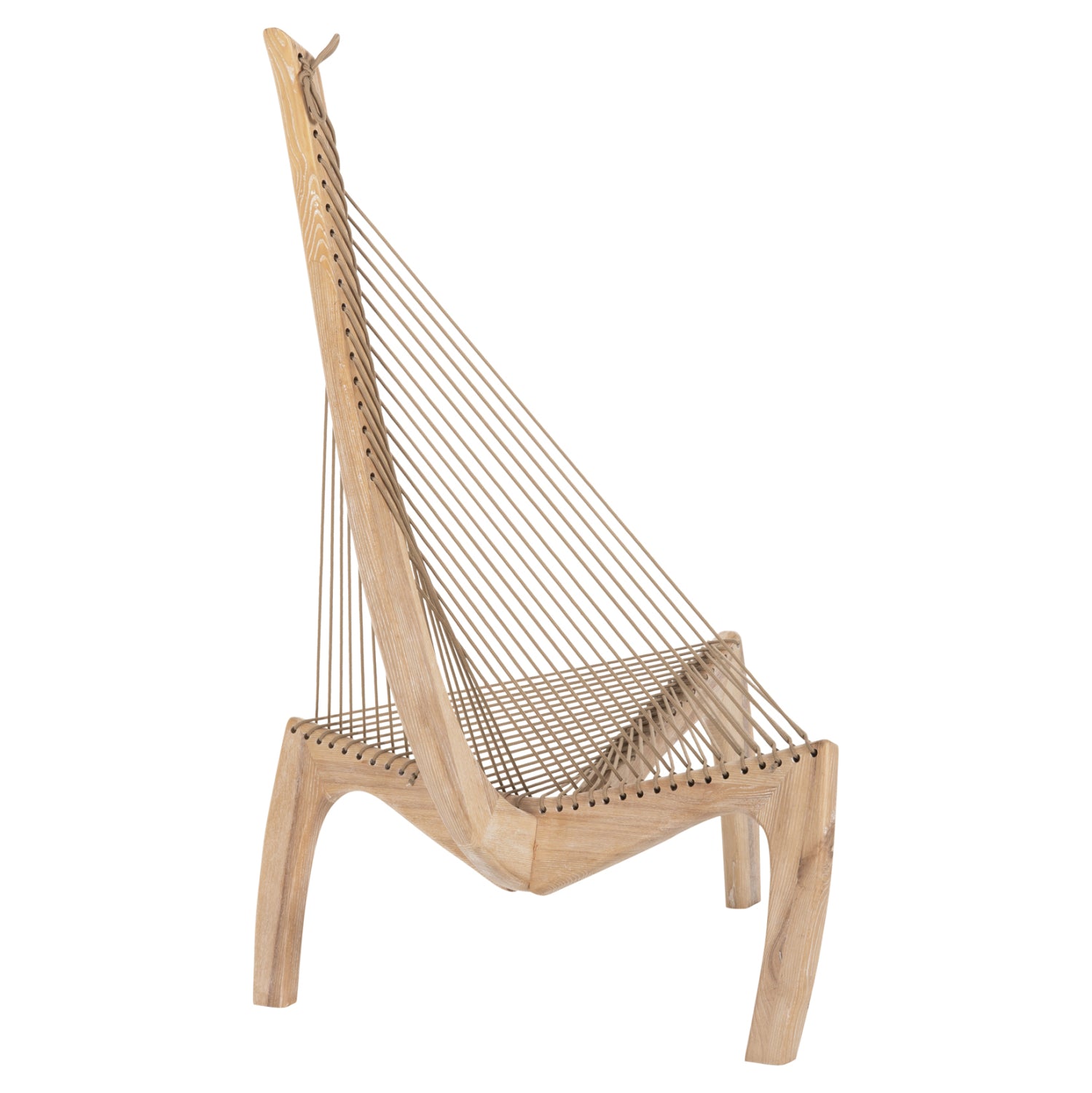 LOUNGE CHAIR HARP HM9861 ASH WOOD FRAME AND SYNTHETIC ROPE IN NATURAL COLOR 85x101,5x128,5Hcm.