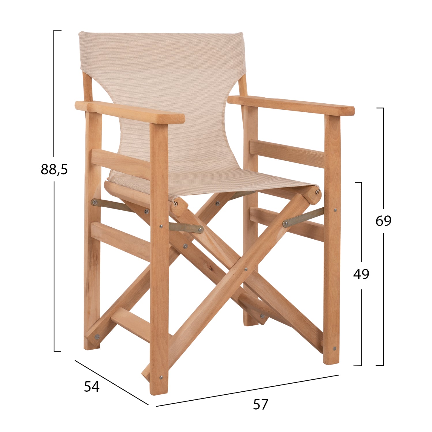 Director's Chair Limnos Impregnated in natural color with cream textline HM10543.60 57x54x88.5 cm.