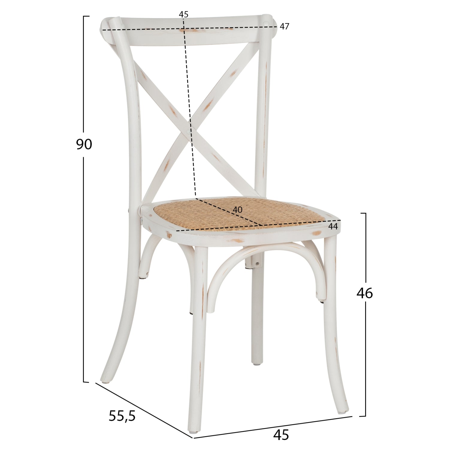 Chair Owen Stackable Wooden from Beech wood White Wash Color with crossed back HM8575.04 45x55,5x90 cm