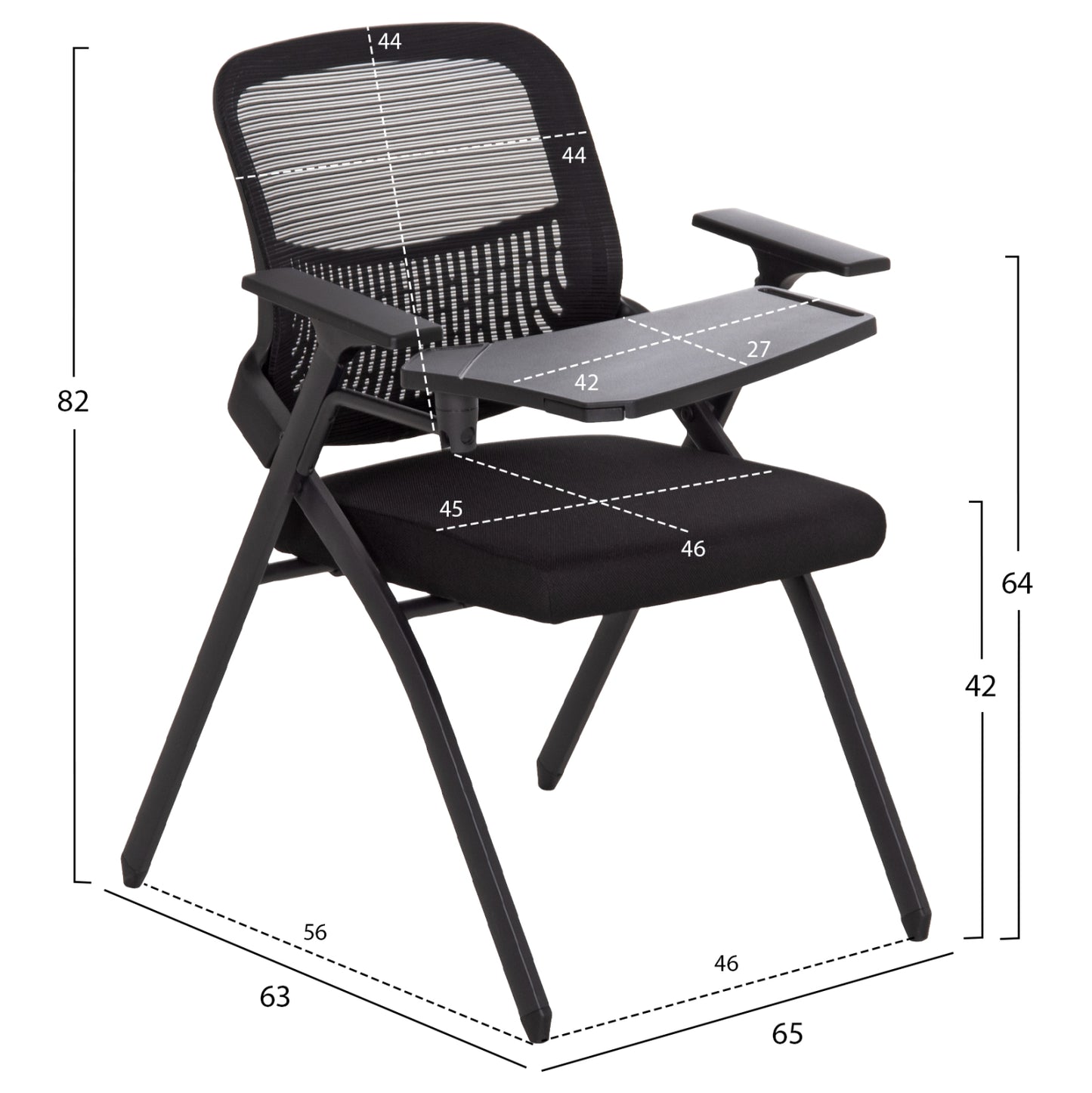 CONFERENCE CHAIR FOLDABLE WITH WRITING BOARD DENO HM1209.01 MESH FABRIC BLACK 65x63x82Hcm