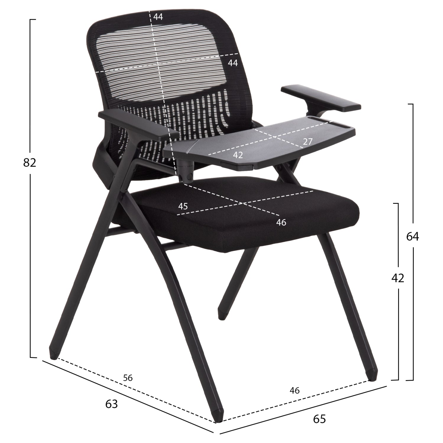 CONFERENCE CHAIR FOLDABLE WITH WRITING BOARD DENO HM1209.01 MESH FABRIC BLACK 65x63x82Hcm