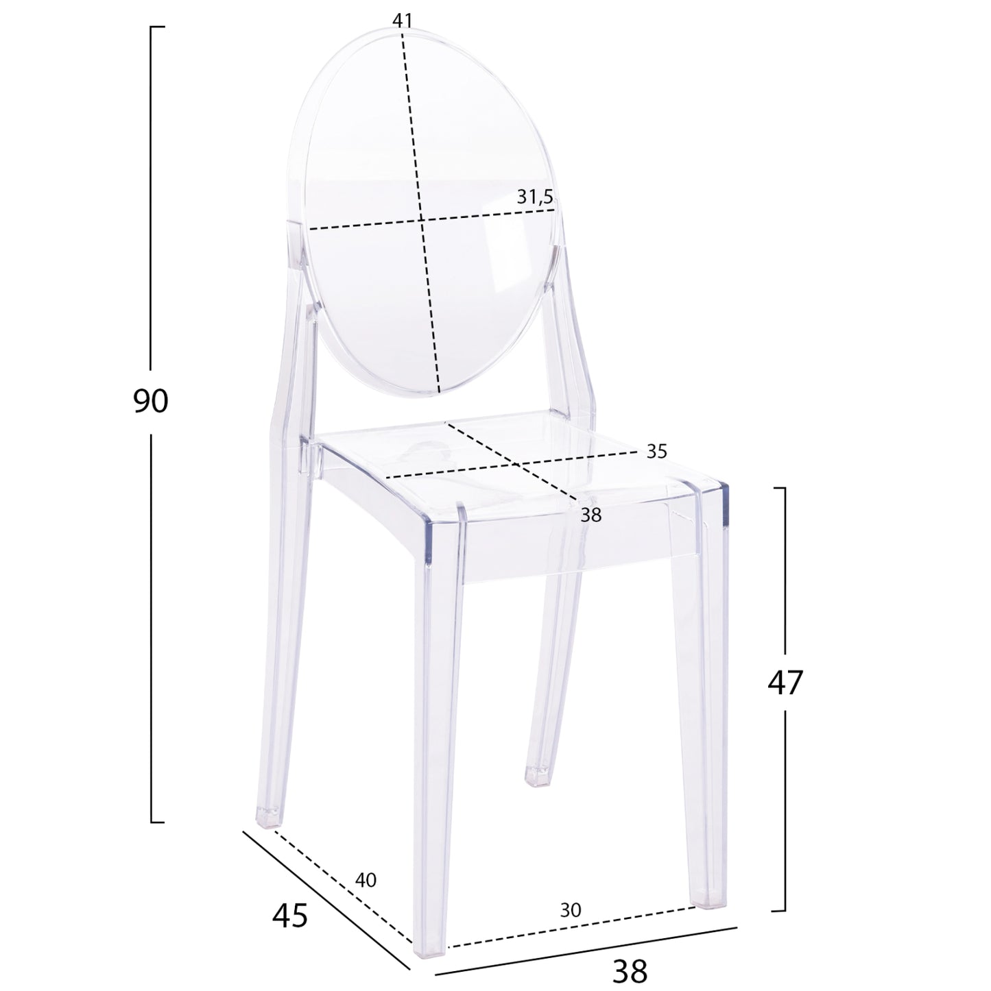 DINING CHAIR ACRYLIC ARAMIS HM0170 TRANSPARENT 34.5x50x90Hcm
