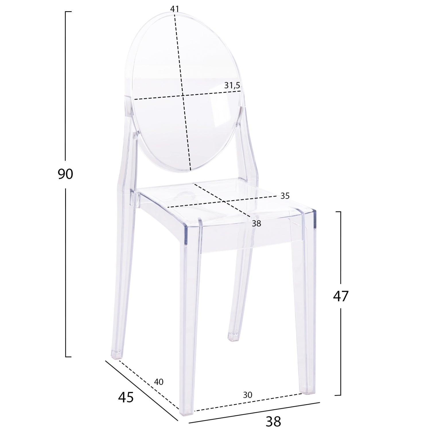 DINING CHAIR ACRYLIC ARAMIS HM0170 TRANSPARENT 34.5x50x90Hcm