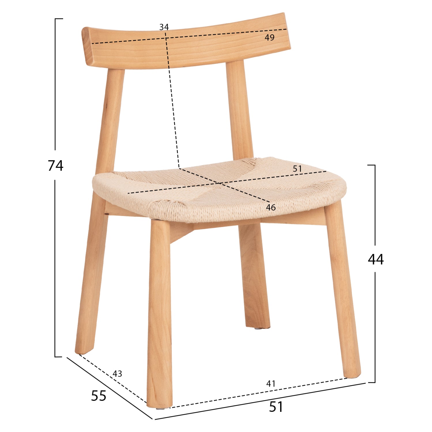 DINING CHAIR OSORIO HM18335.01 RUBBERWOOD & ROPE IN NATURAL (BEECH) COLOR 51x55x74Hcm.