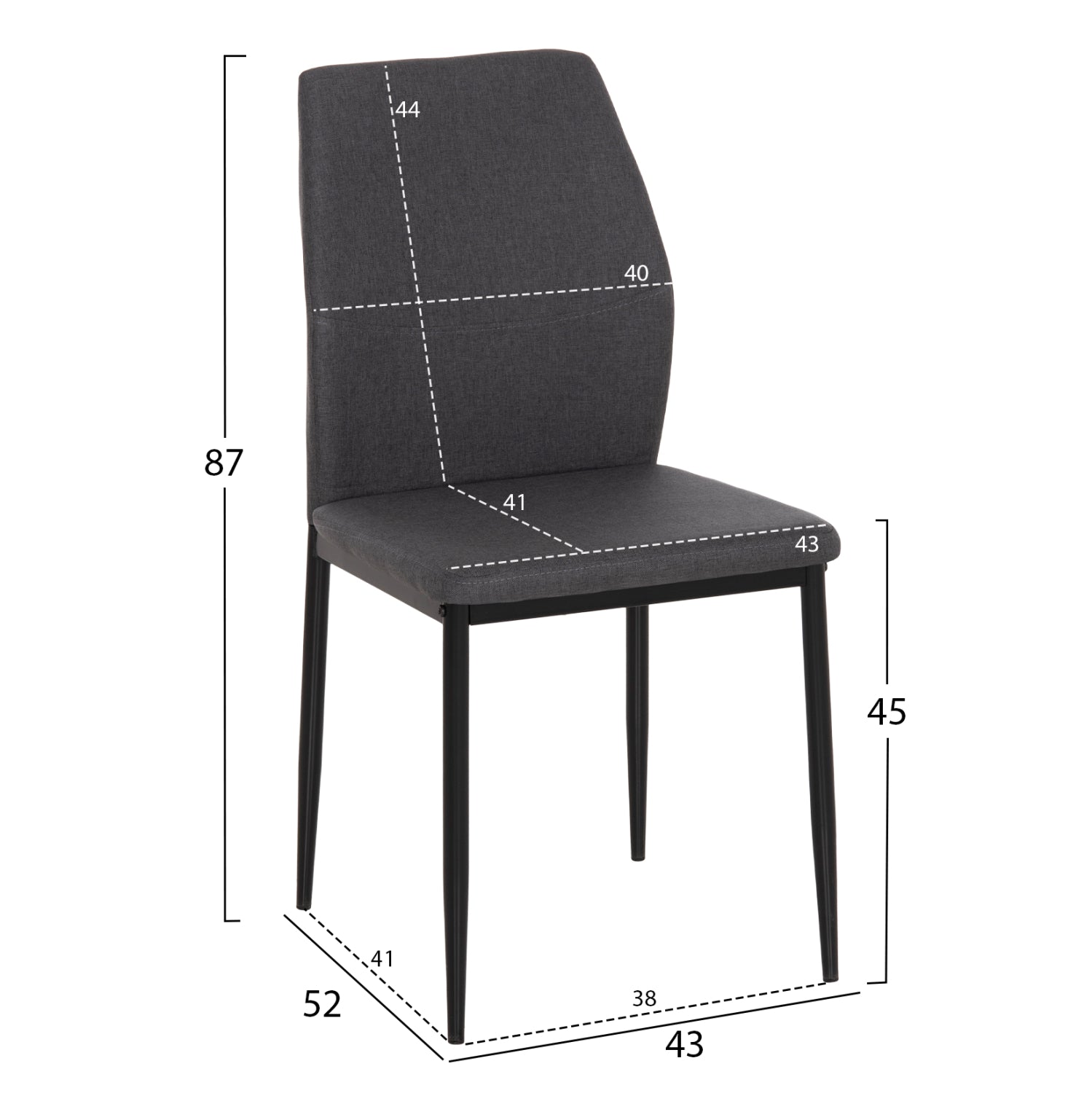 DINING CHAIR DIAZ HM18346.01 GREY FABRIC-METAL LEGS IN BLACK 41,5x52x87Hcm.