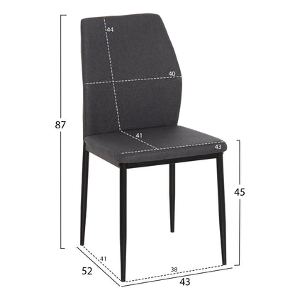 DINING CHAIR DIAZ HM18346.01 GREY FABRIC-METAL LEGS IN BLACK 41,5x52x87Hcm.