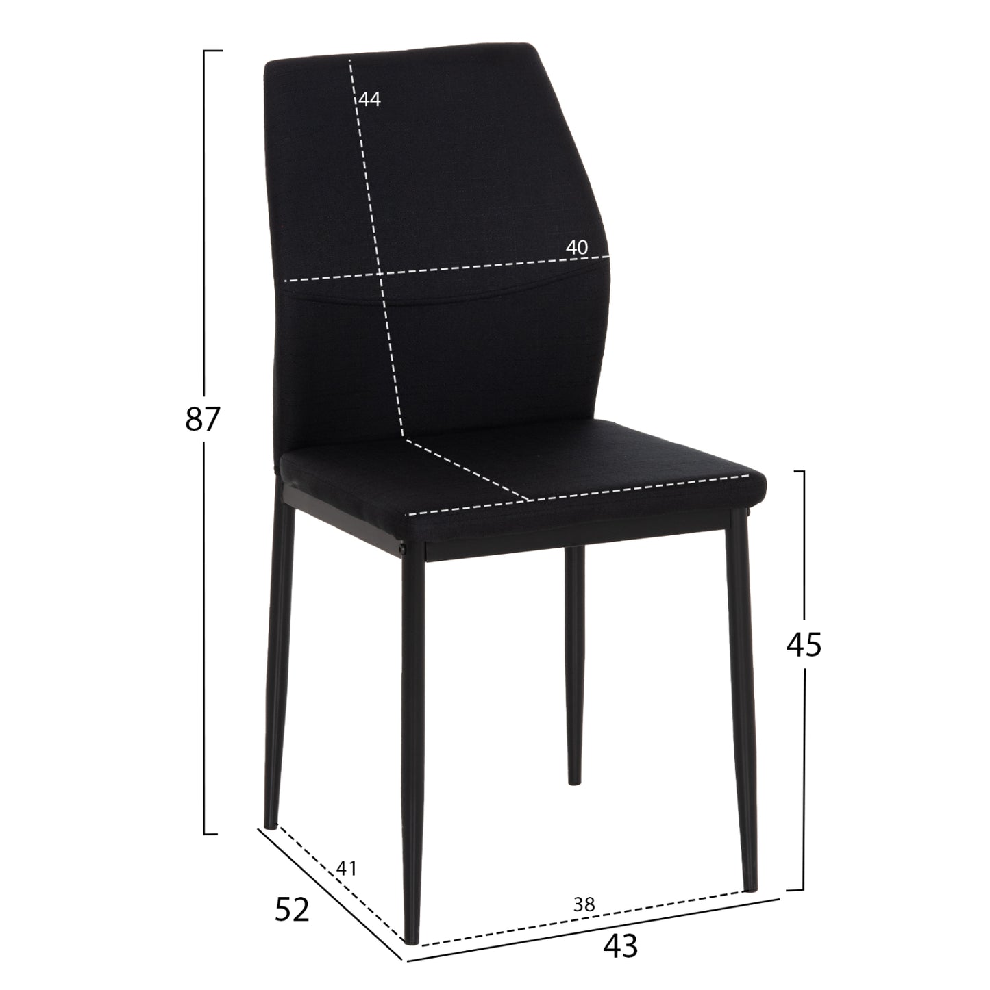 DINING CHAIR DIAZ HM18346.02 BLACK FABRIC & METAL LEGS 43x52x87Hcm.