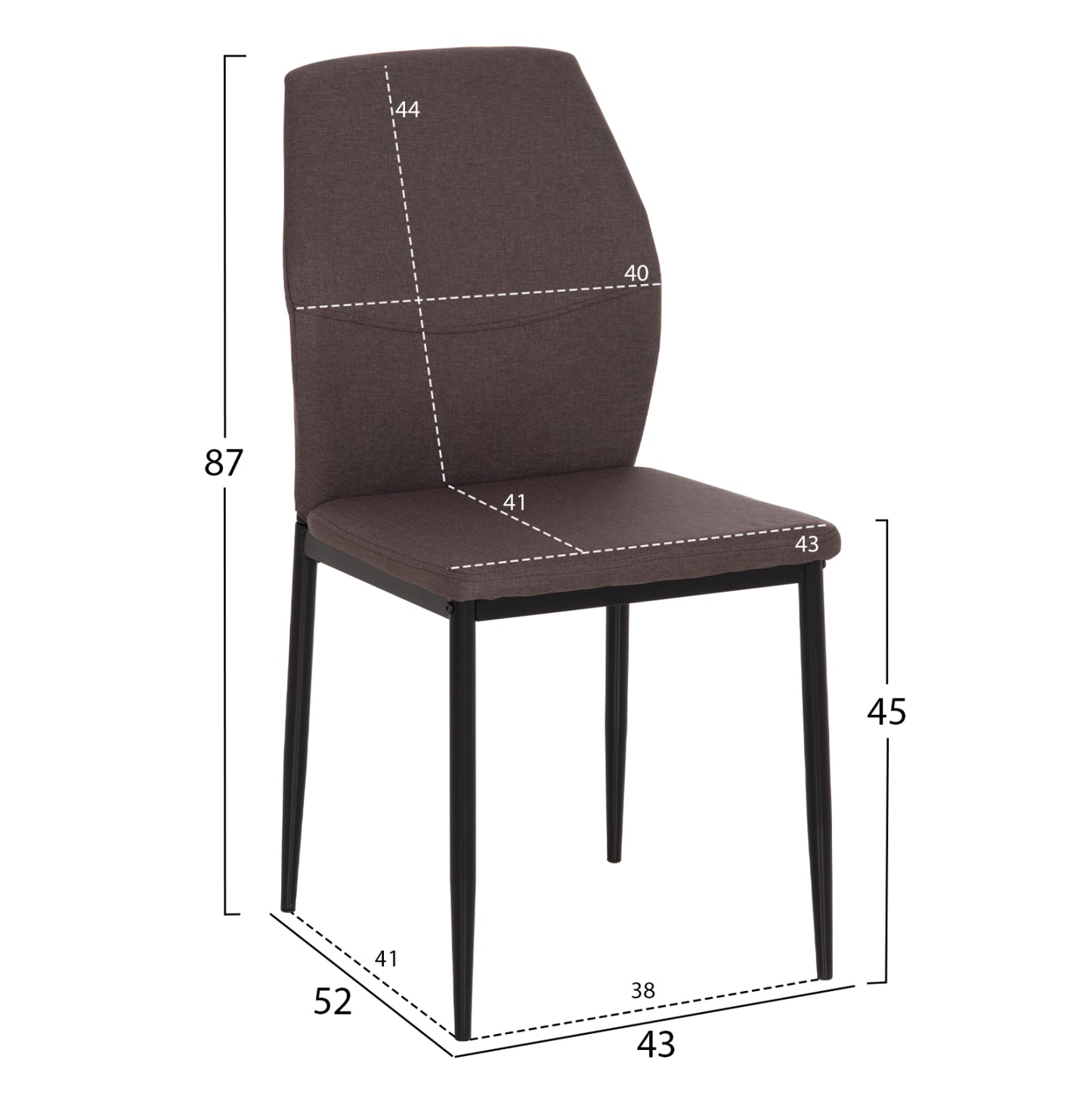 DINING CHAIR DIAZ HM18346.03 BROWN FABRIC-METAL LEGS IN BLACK 43x52x87Hcm.