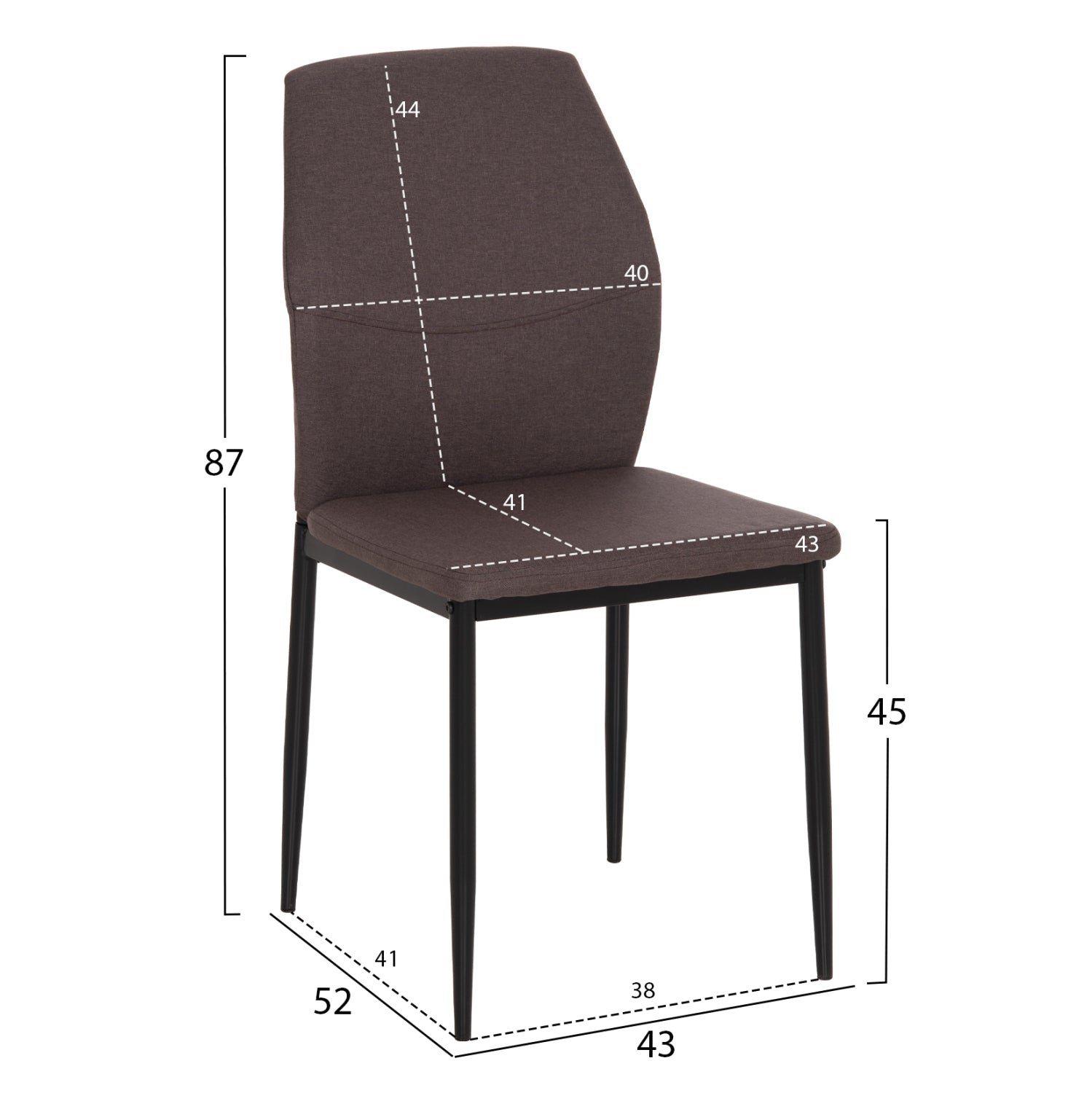 DINING CHAIR DIAZ HM18346.03 BROWN FABRIC-METAL LEGS IN BLACK 43x52x87Hcm.