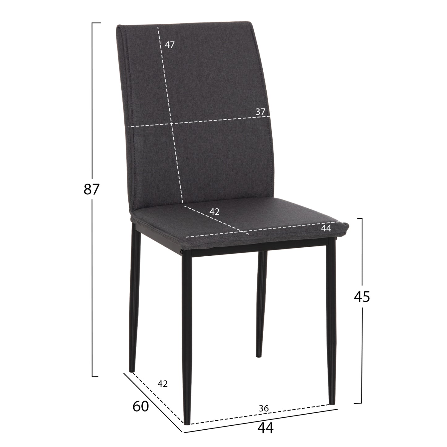 DINING CHAIR PERKY HM18347.01 GREY FABRIC-METAL LEGS IN BLACK 44x60x87H cm.