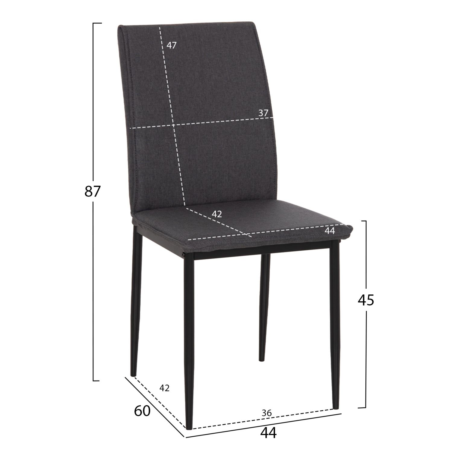 DINING CHAIR PERKY HM18347.01 GREY FABRIC-METAL LEGS IN BLACK 44x60x87H cm.