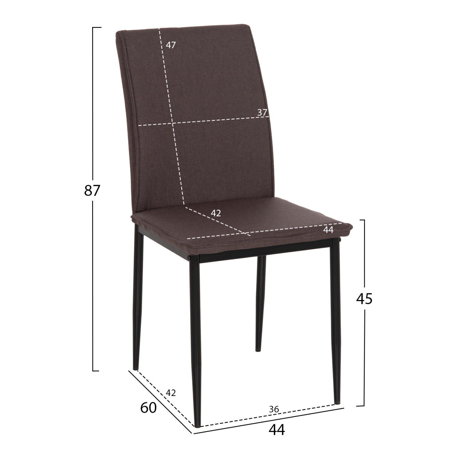 DINING CHAIR PERKY HM18347.03 BROWN FABRIC-METAL LEGS IN BLACK 44x60x87Hcm.