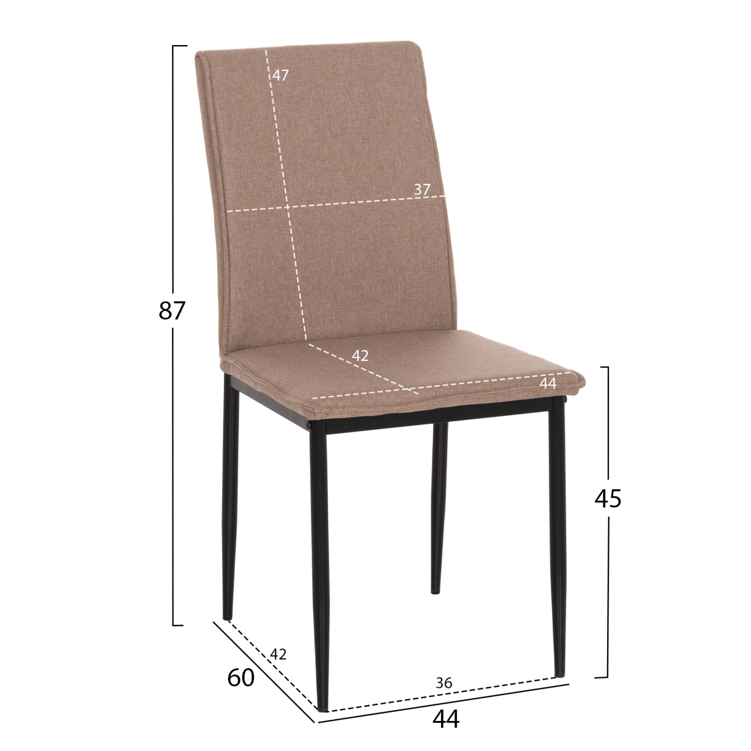 DINING CHAIR PERKY HM18347.04 BEIGE FABRIC-METAL LEGS IN BLACK 44x60x87Hcm.