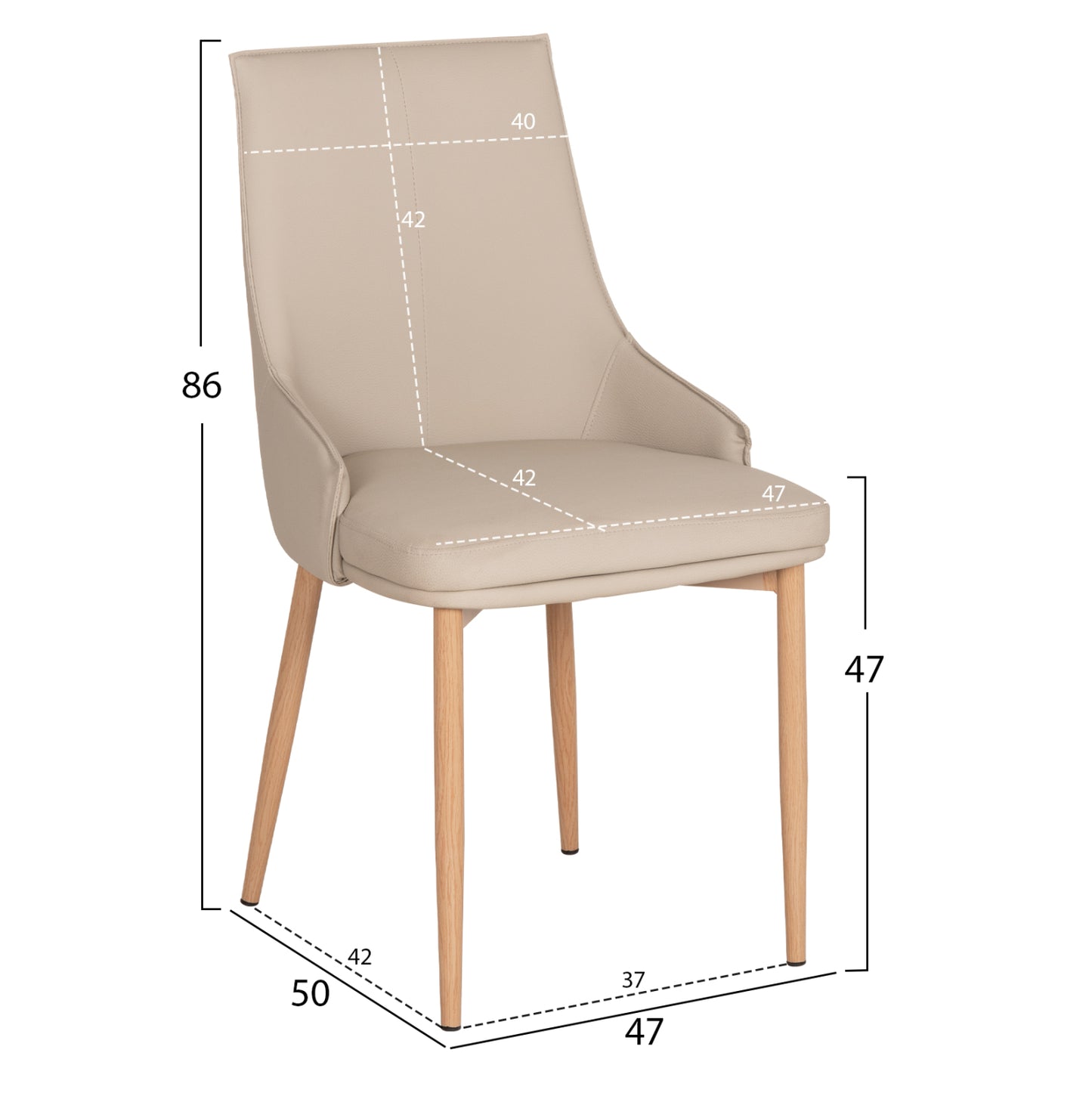 DINING CHAIR NORDIK HM18415.02 PU IN CREAM COLOR-METAL LEGS IN WOOD GRAIN COLOR 47x50x86Hcm.