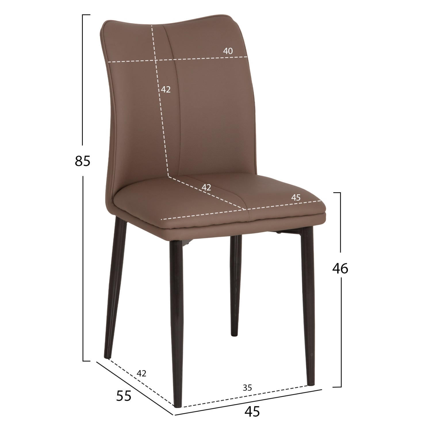 DINING CHAIR NAMIS HM18419.02 PU LEATHER IN BROWN--METAL LEGS IN BLACK 45x55x85Hcm.