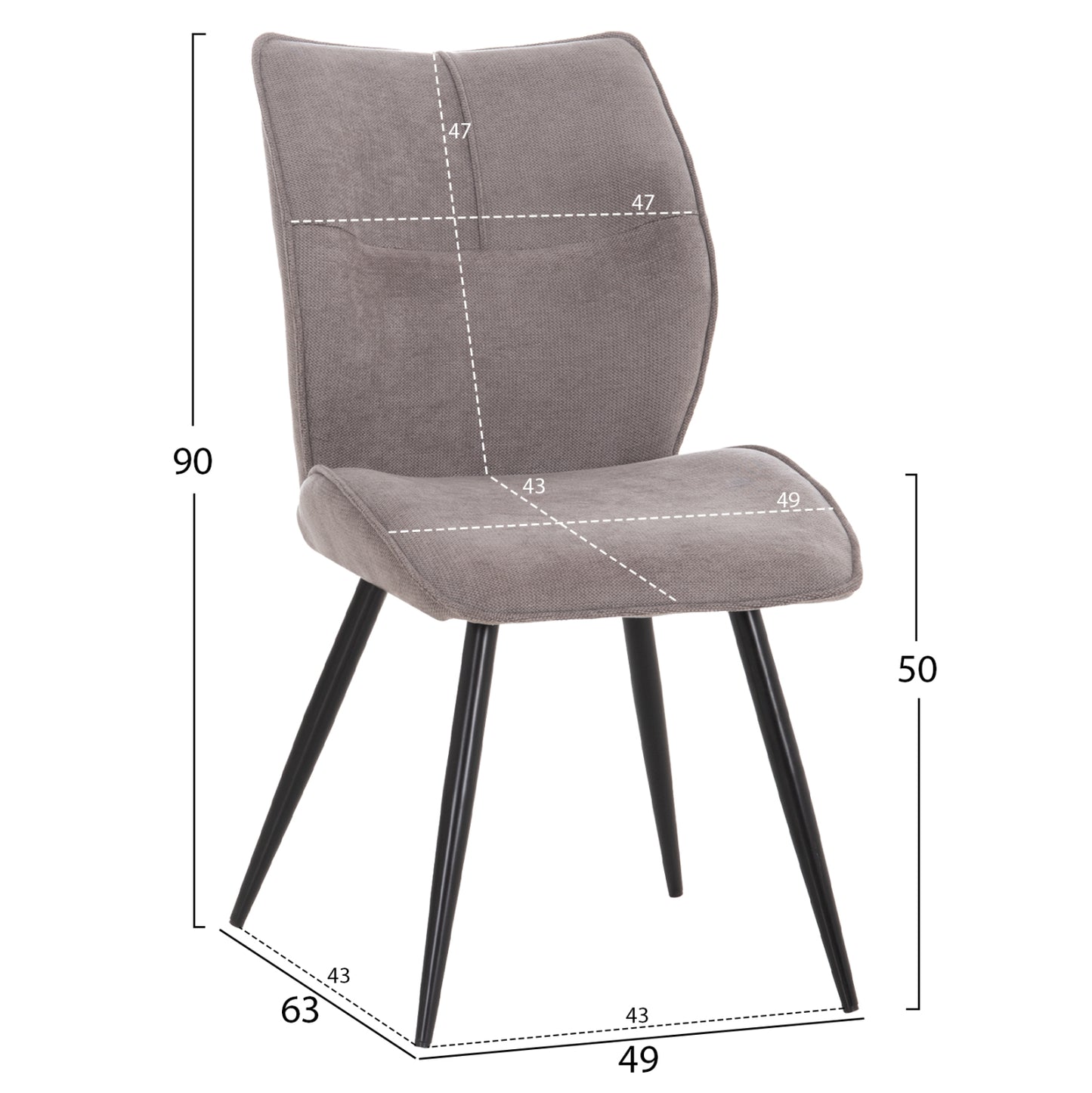 DINING CHAIR GAFF HM18425.01 LIGHT GREY FABRIC-METAL BLACK LEGS 49x63x90Hcm.