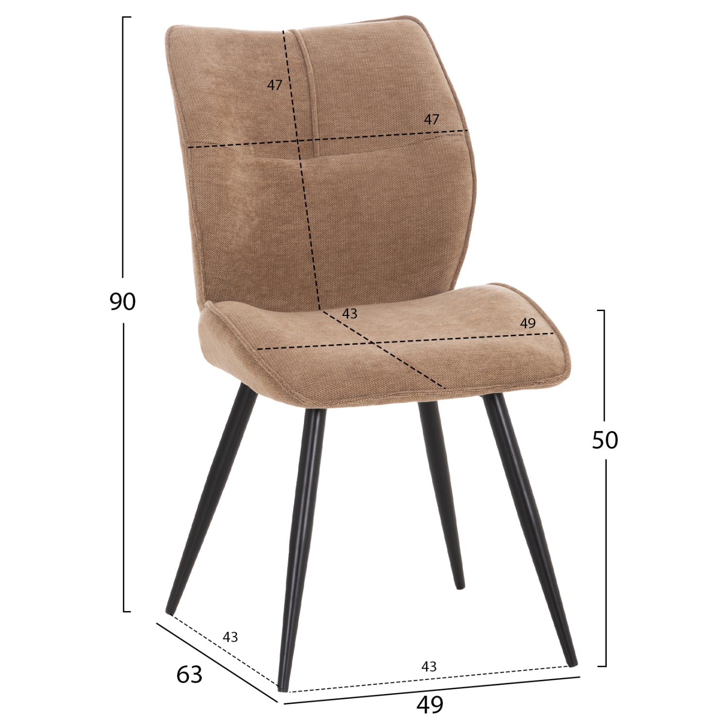 DINING CHAIR GAFF HM18425.03 TAUPE FABRIC-METAL BLACK LEGS 49x63x90Hcm.