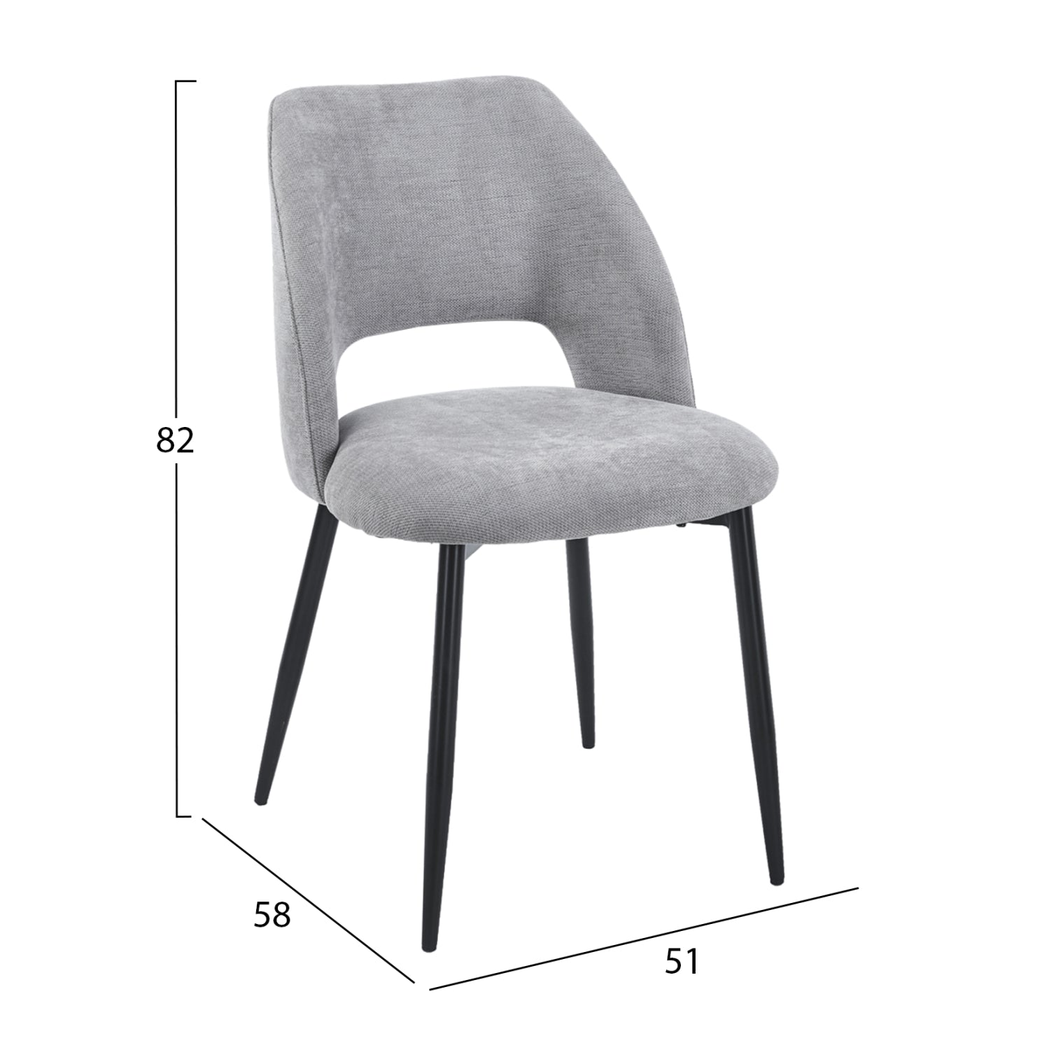 DINING CHAIR LAMETT HM18447.01 GREY FABRIC-METAL BLACK LEGS 51x58x82Hcm.