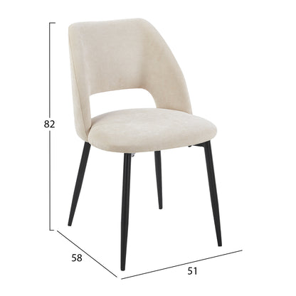 DINING CHAIR LAMETT HM18447.02 BEIGE FABRIC-METAL BLACK LEGS 51x58x82Hcm.