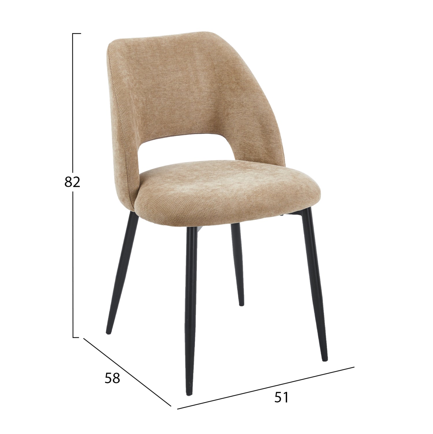DINING CHAIR LAMETT HM18447.03 TAUPE FABRIC-METAL BLACK LEGS 51x58x82Hcm.