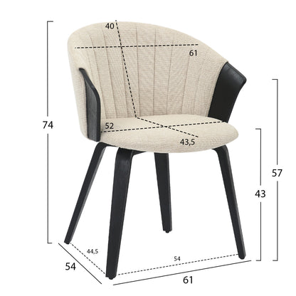 DINING CHAIR JESPER HM9977.02 PLYWOOD FRAME IN BLACK-ECRU FABRIC 61x54x74Hcm.