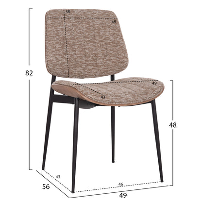 DINING CHAIR CONTI HM9983.01 BLACK METAL--BROWN FABRIC 49x56x82Hcm.