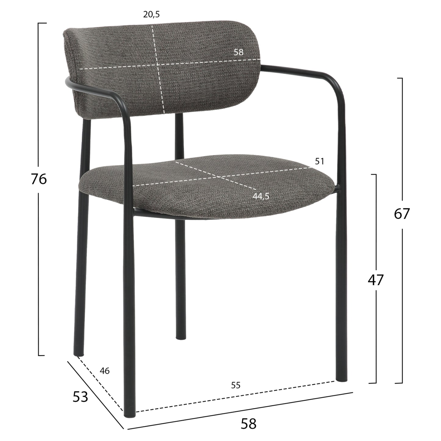 DINING CHAIR KRITTER HM9994.02 BLACK METAL-DARK GREY FABRIC 58x53x76Hcm.