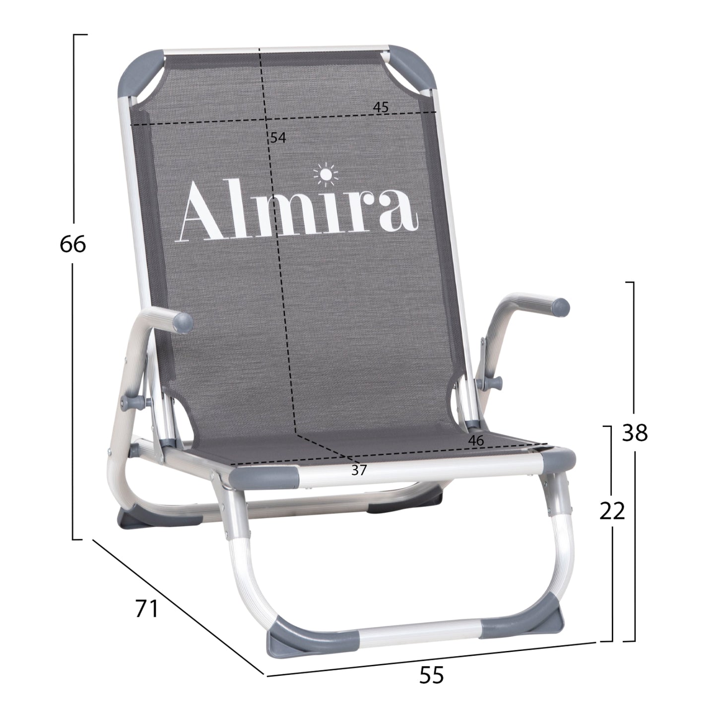 BEACH CHAIR HEAVY DUTY ALUMINUM ALMIRA HM5053.10 GREY TEXTILENE--HIGH BACKREST 55x71x66Hcm