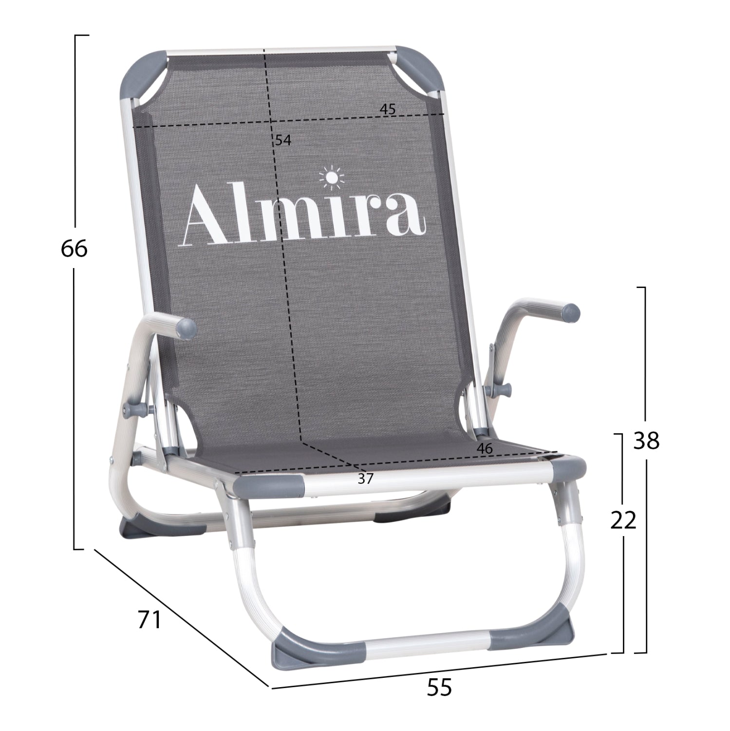 BEACH CHAIR HEAVY DUTY ALUMINUM ALMIRA HM5053.10 GREY TEXTILENE--HIGH BACKREST 55x71x66Hcm