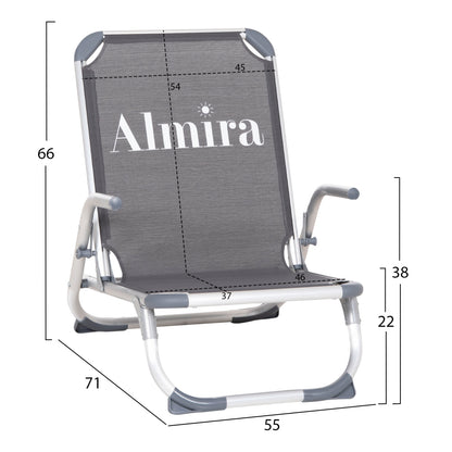 BEACH CHAIR HEAVY DUTY ALUMINUM ALMIRA HM5053.10 GREY TEXTILENE--HIGH BACKREST 55x71x66Hcm