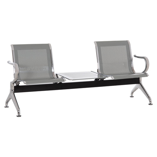 BENCH 2-SEATER+TABLE AIRPORT-TYPE AVIATOR HM18402 METALLIC MESH IN SILVER/GREY COLOR 170x55x76Hcm.