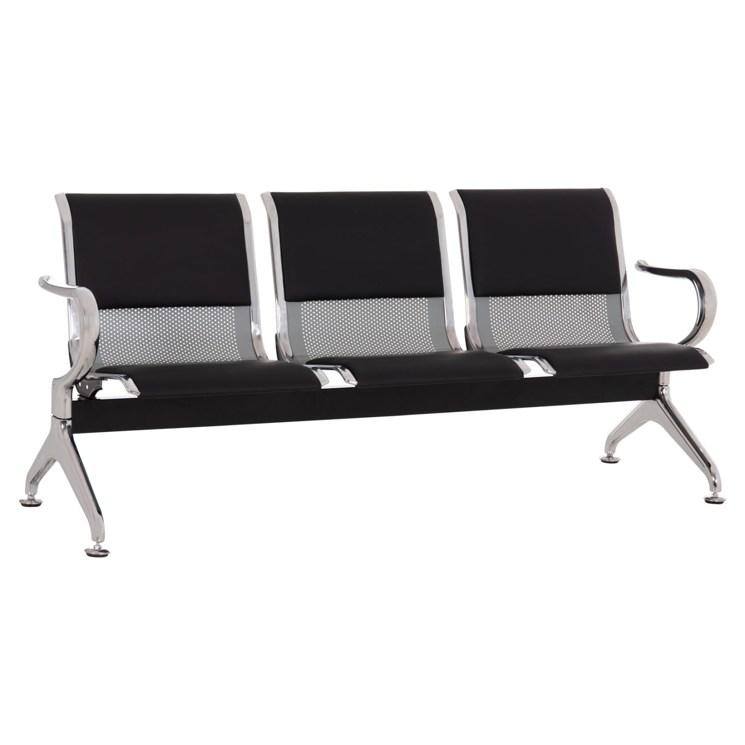 BENCH 3-SEATER AIRPORT-TYPE AVIATOR HM18400 METALLIC WITH BLACK PU 172x55x76Hcm.