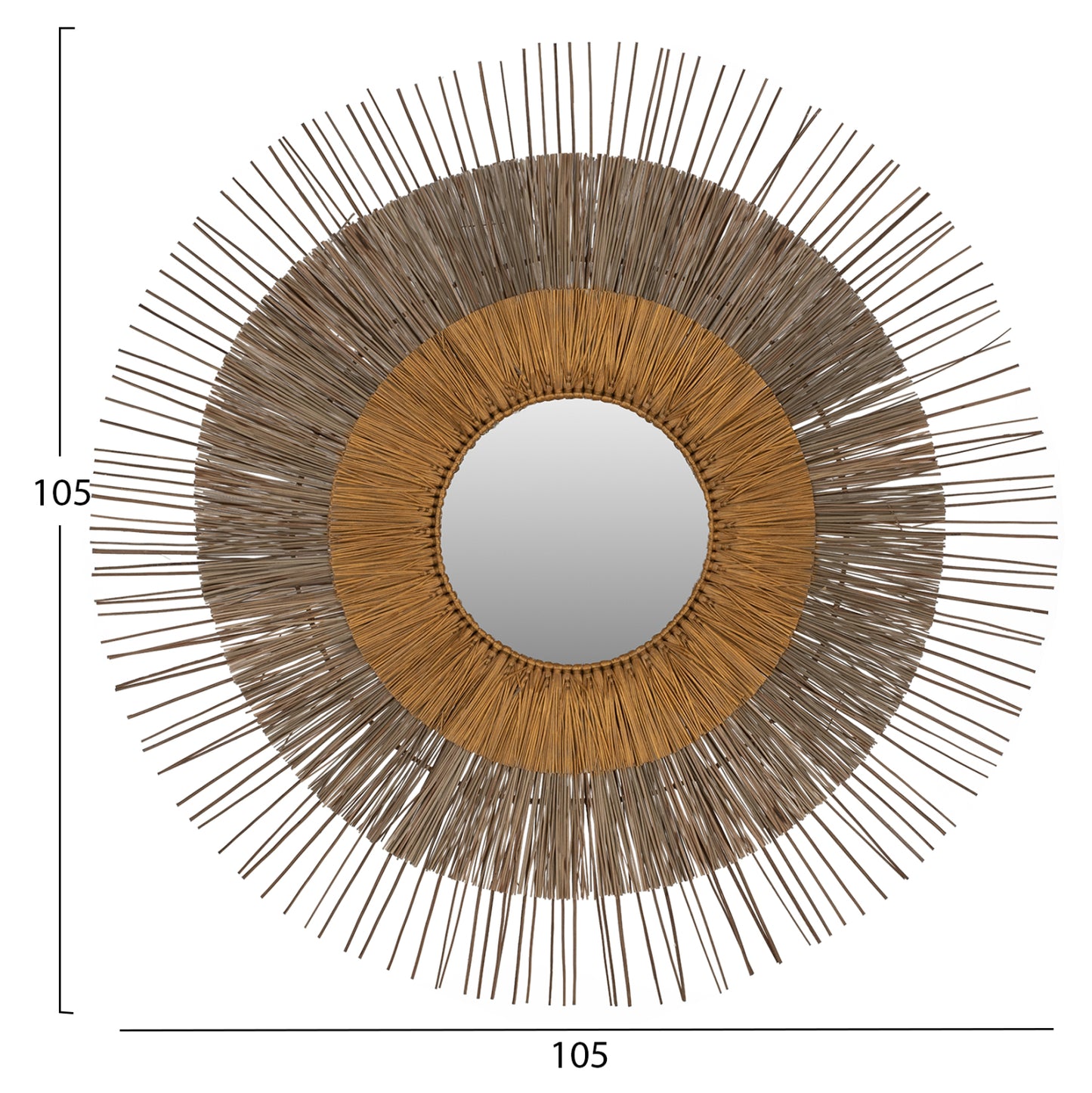 MIRROR WITH MENDONG GRASS FRAME NATURAL-GOLD COLOR Φ105cm. HM7798
