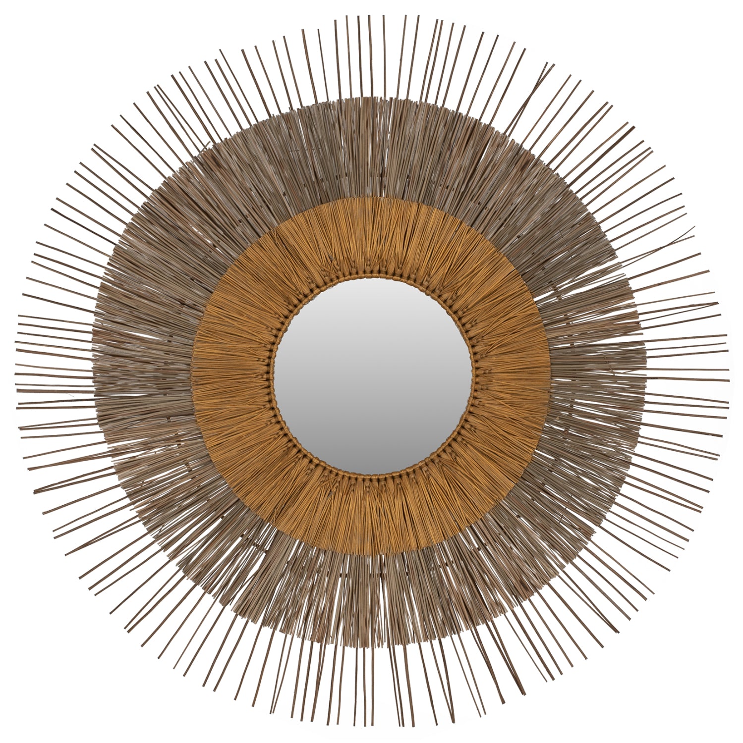 MIRROR WITH MENDONG GRASS FRAME NATURAL-GOLD COLOR Φ105cm. HM7798
