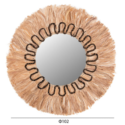 MIRROR ROUND WITH ABACA FIBERS FRAME NATYRAL-BLACK COLOR Φ100cm.HM7749