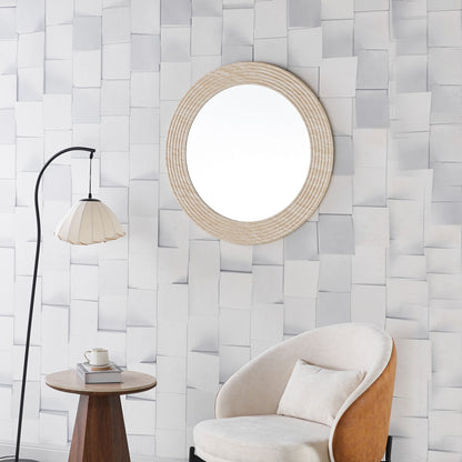 WALL ROUND MIRROR FONTE HM4880 MDF WITH PVC FRAME IN TRAVERTINE COLOR SCHEME Φ80cm