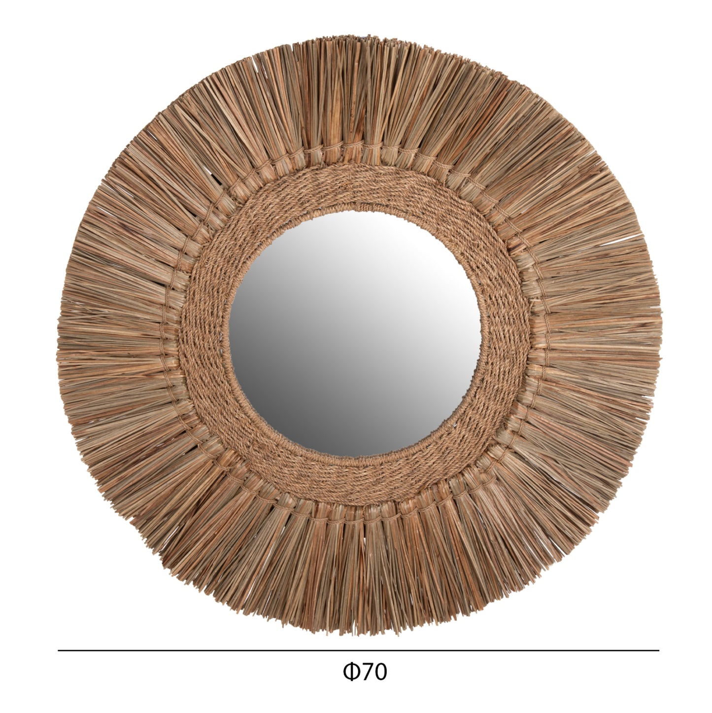 WALL MIRROR ROUND HM7831 MENDONG GRASS FRAME IN NATURAL COLOR Φ70cm.
