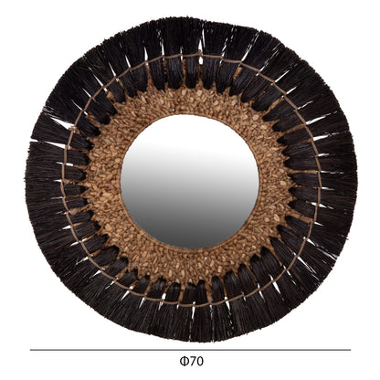 WALL MIRROR ROUND HM7832 MENDONG GRASS FRAME IN BLACK&NATURAL COLOR Φ70cm.