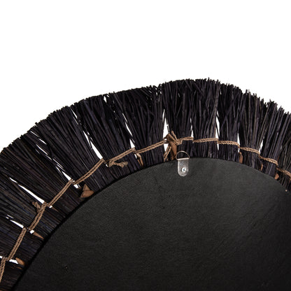 WALL MIRROR ROUND HM7832 MENDONG GRASS FRAME IN BLACK&NATURAL COLOR Φ70cm.